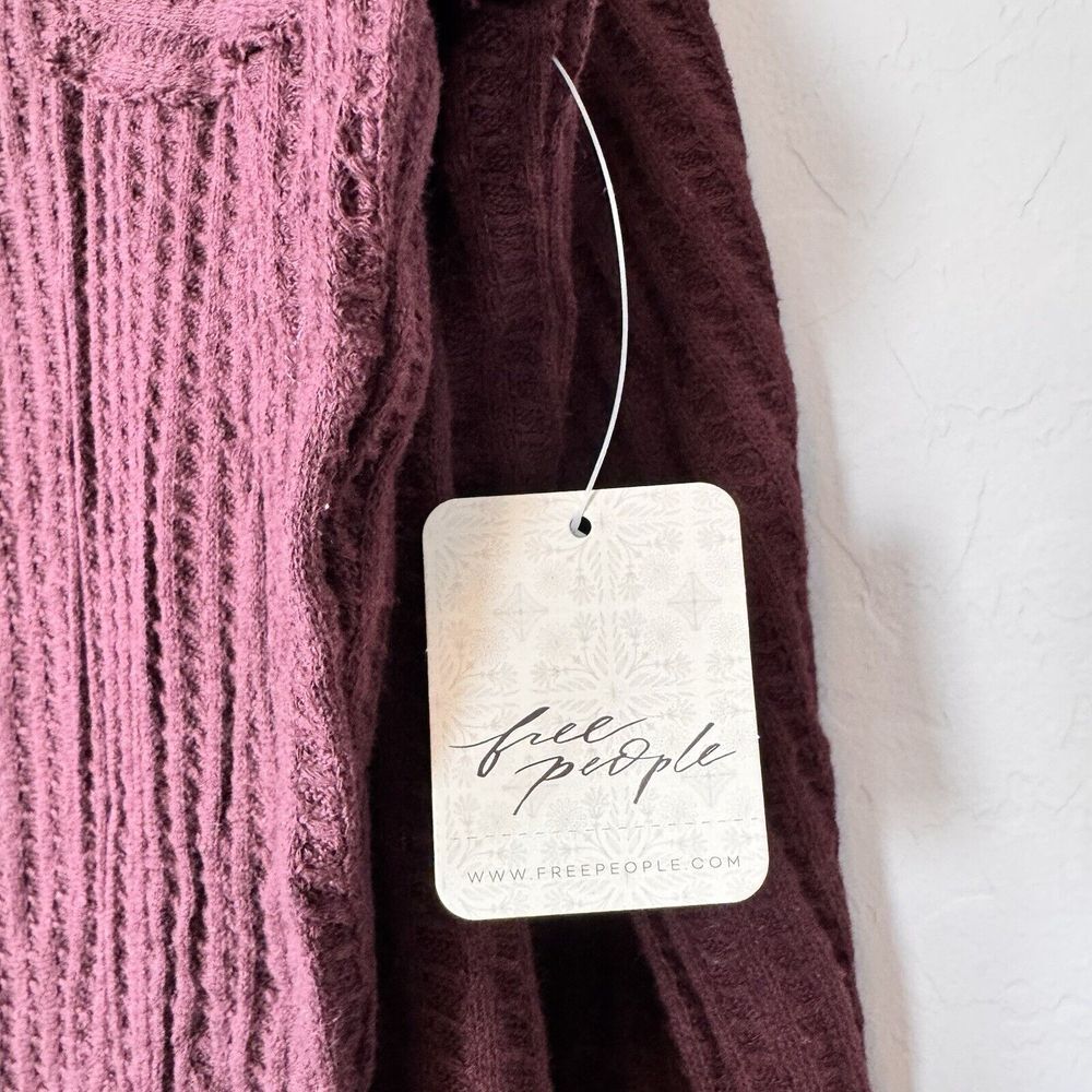 NWT Free People Large Burgundy Waffle Knit Cowl Neck Open Back Long Sleeve Top - Picture 6 of 8